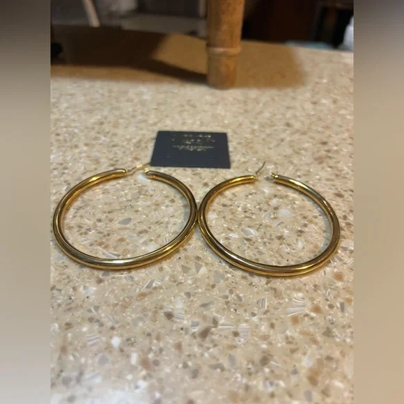 MILOR Italy 14K Yellow Gold Resin Filled Large 2 1/2 Inch Hoop Earrings NWT - Picture 2 of 5